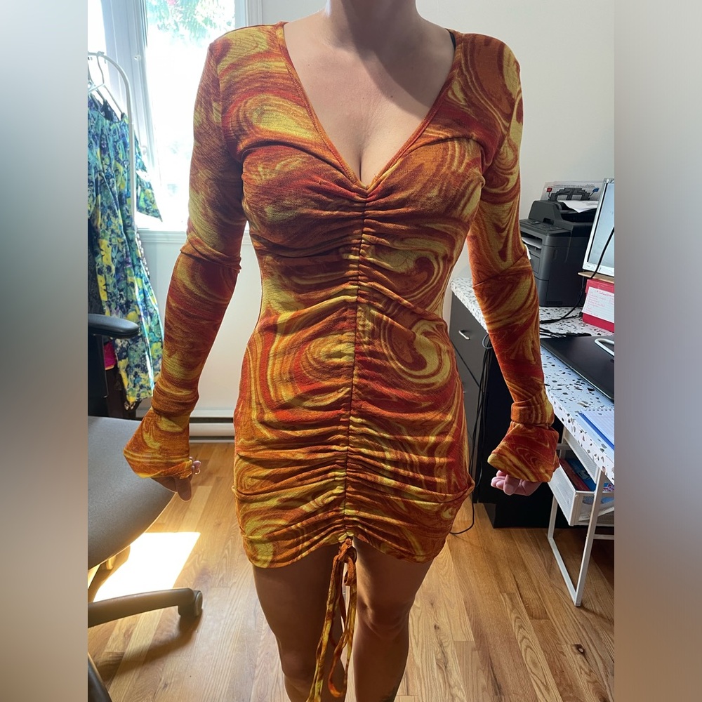 SHEIN Fiery Swirl Long Sleeve Dress